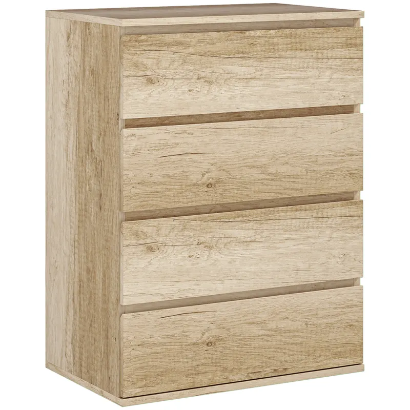 HOMCOM Comodă 4 sertare mobilier de depozitare design minimalist fără mânere 60 x 40 x 80 cm natural