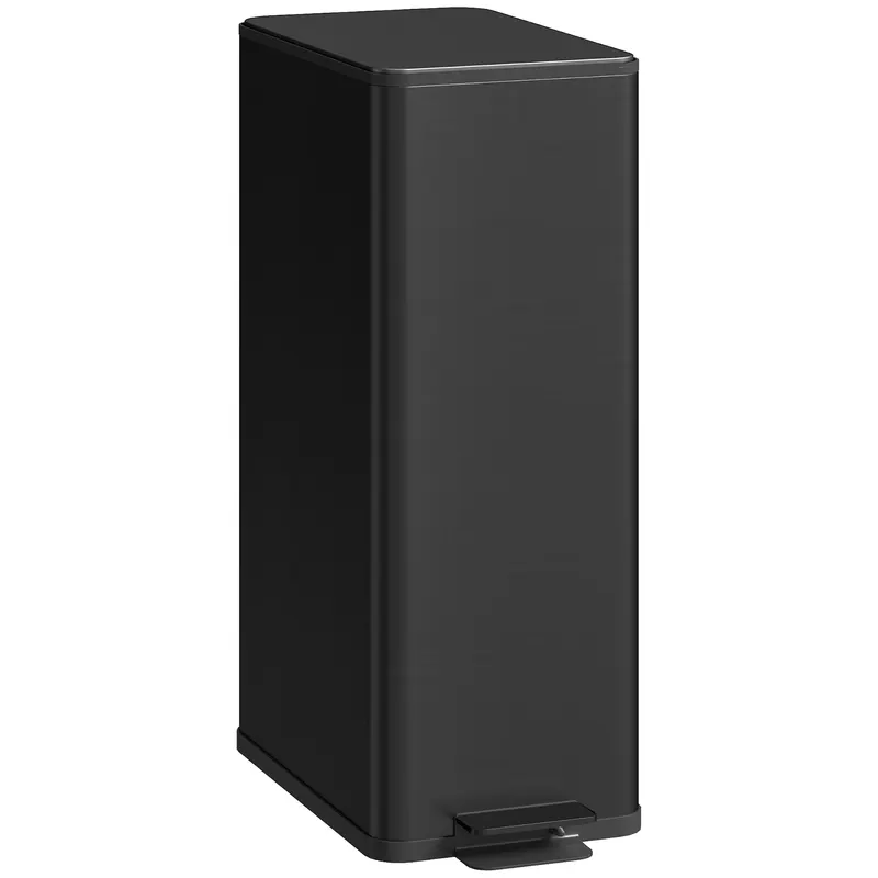 HOMCOM Coș de gunoi 20L cu închidere lentă și recipient detașabil, din oțel și PP, 21,5x37,2x57 cm, negru
