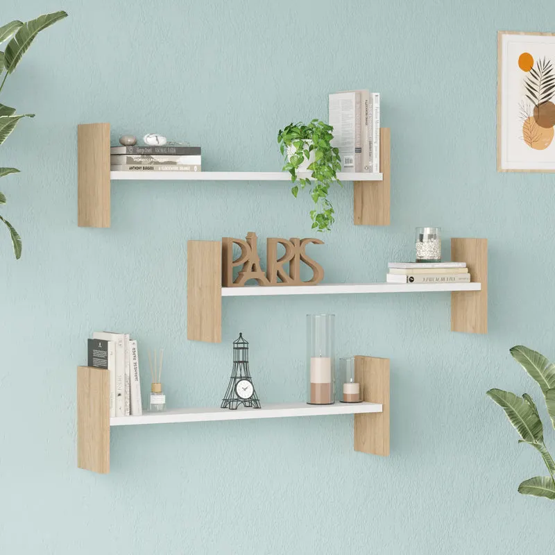 Raft de perete Mento, MDF, 76x15x24 cm - Alb-Stejar