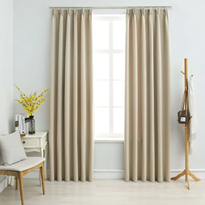 draperii opace cu carlige, 2 buc., bej, 140 x 175 cm