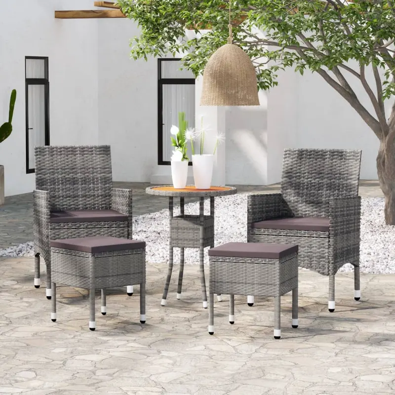 set mobilier de gradina, 5 piese, gri, poliratan