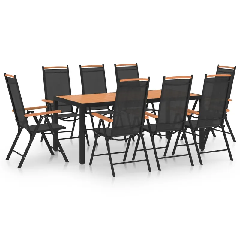 set mobilier de gradina, 9 piese, negru, aluminiu
