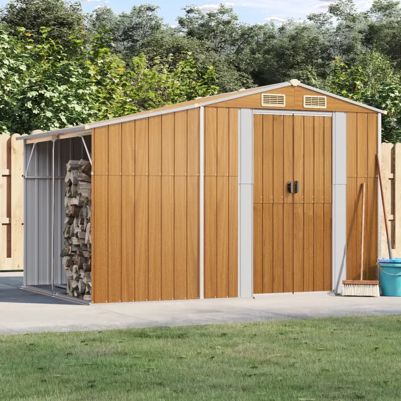 sopron de gradina maro deschis 277x192,5x179 cm otel galvanizat