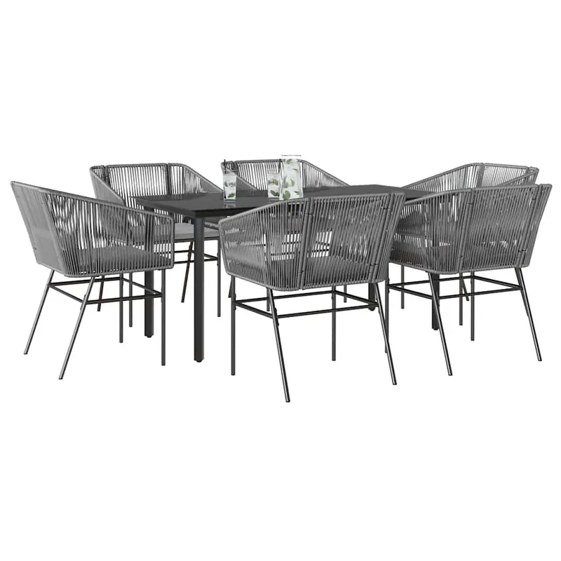 set de sufragerie de gradina de 7 piese sticla poliratan gri