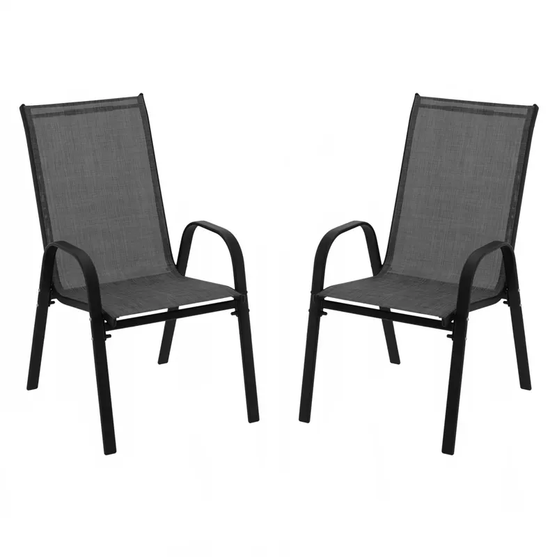 Set 2 scaune gradina stivuibile, cadru otel vopsit cu pulbere, acoperire textilen, 55x62x96 cm, negru