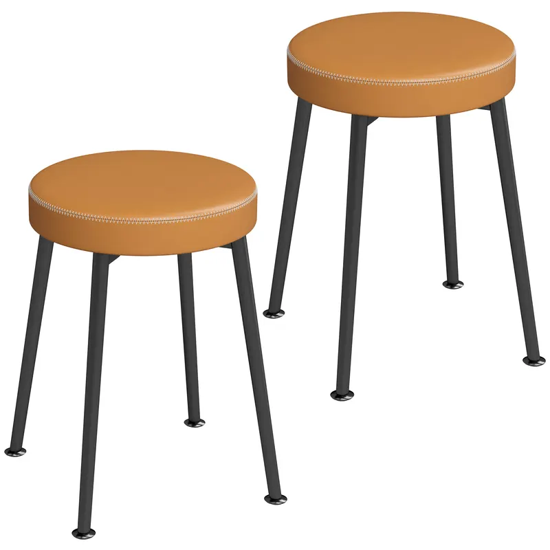 HOMCOM Set de 2 scaune rotunde pentru sufragerie, scaune de bucătărie stivuite cu șezut căptușit din PU, maro și negru