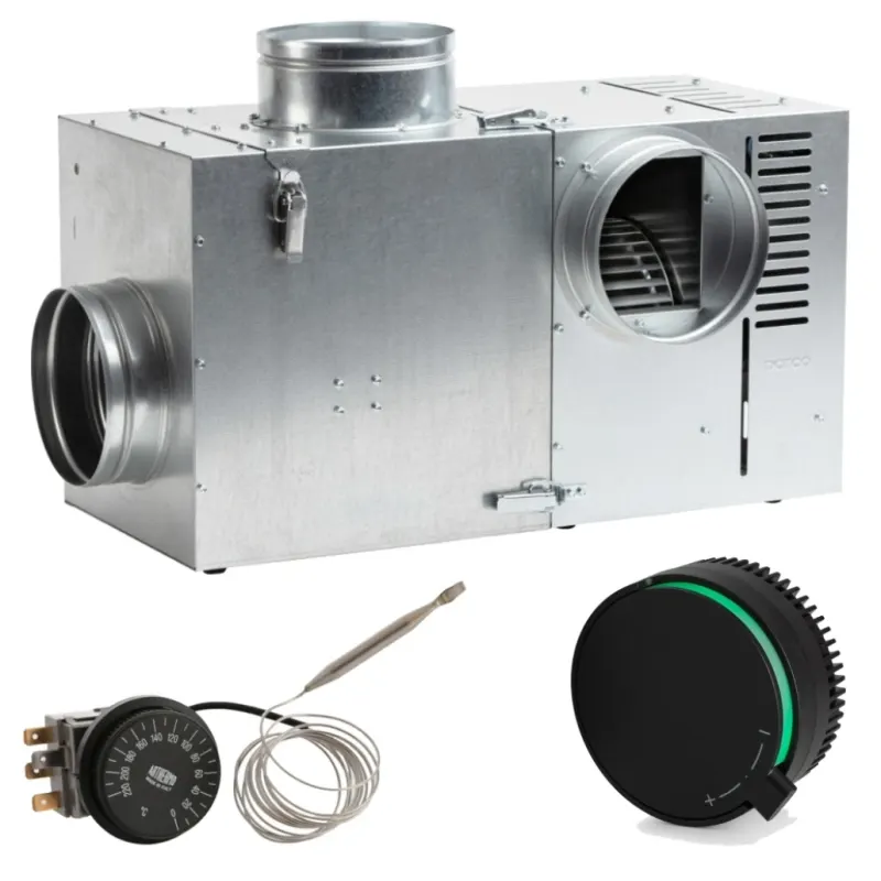Set Ventilator semineu profesional 570 bypass - GEN II +Regulator electronic Negru Rotund+ Termostat