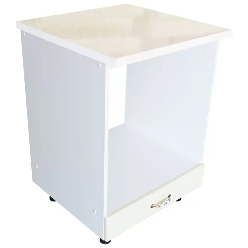 Corp pentru cuptor incorporabil cu sertar Zebra, Alb/MDF Vanilie lucios, cu blat Travertin, 60 x 85 x 60 cm