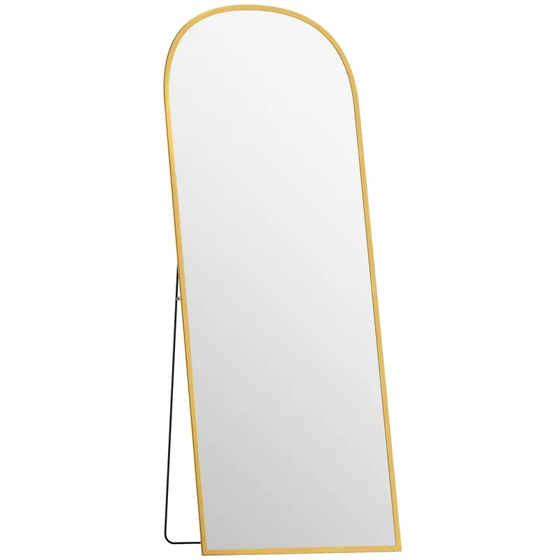 HOMCOM Oglindă Modernă de Podea și Perete din Aliaj de Aluminiu cu Suport Pliabil, 59 x 161,5 cm, Auriu