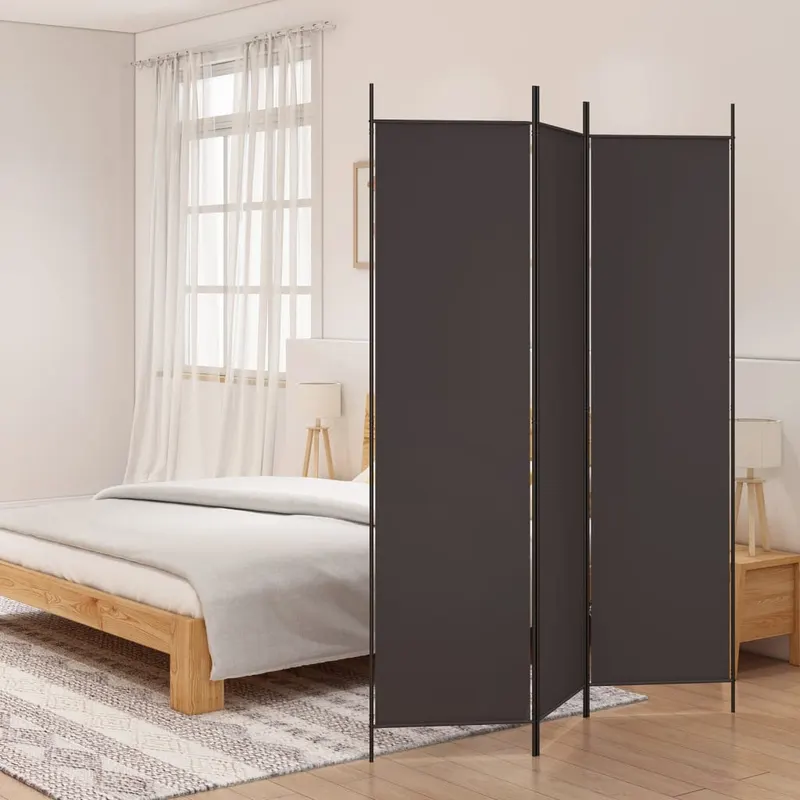 paravan de camera cu 3 panouri, maro, 150x200 cm, textil