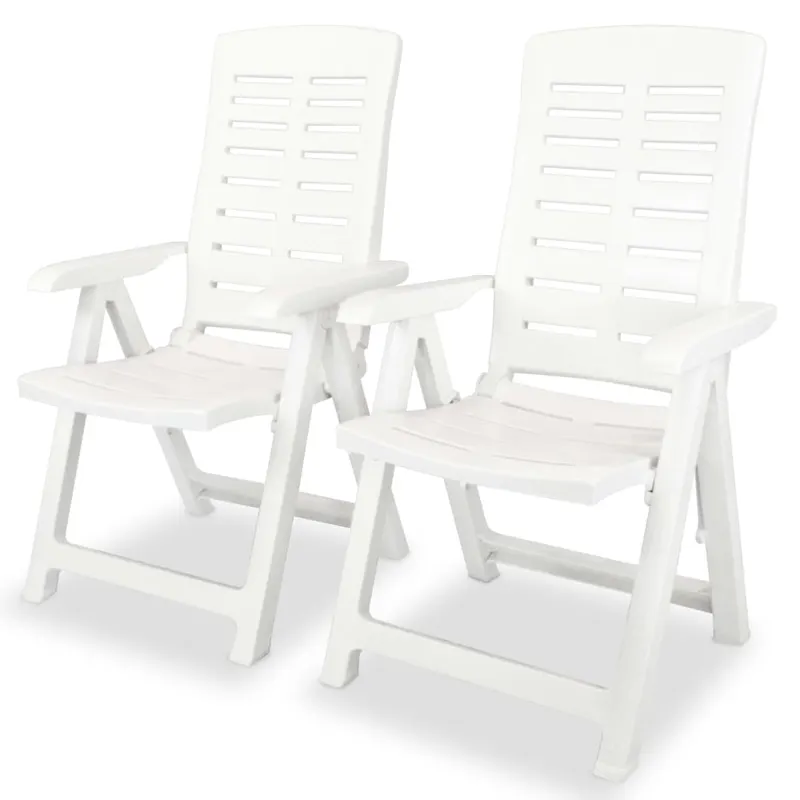 scaune de gradina rabatabile, 2 buc., alb, plastic