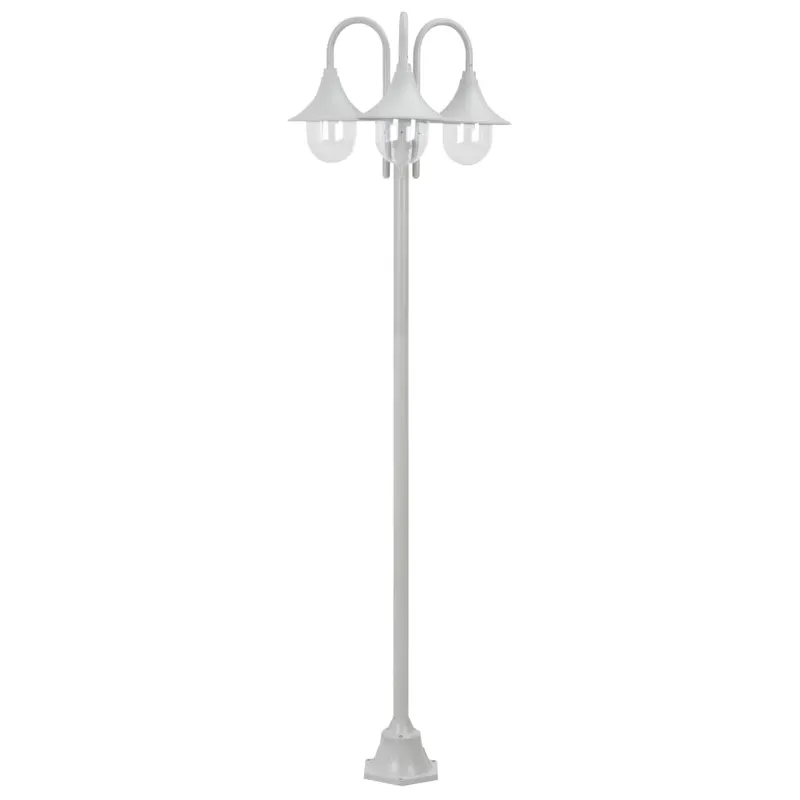 stalp iluminare gradina, e27, 220 cm, aluminiu, 3 lampi, alb