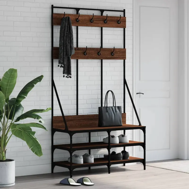suport de haine cu raft pantofi, stejar maro, 100x40x184 cm