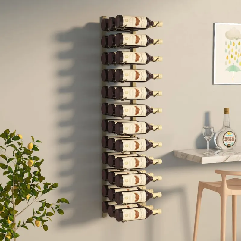 suport sticle de vin montat pe perete, 36 sticle, auriu, fier