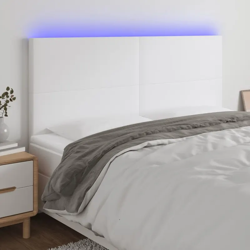 tablie de pat cu led, alb, 180x5x118/128 cm, piele ecologica