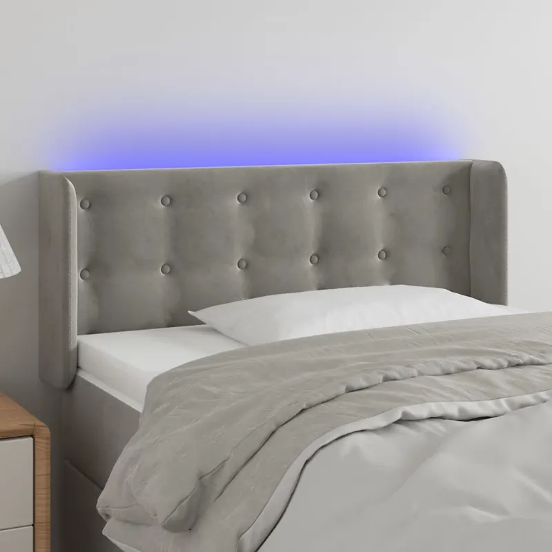 tablie de pat cu led, gri deschis, 103x16x78/88 cm, catifea