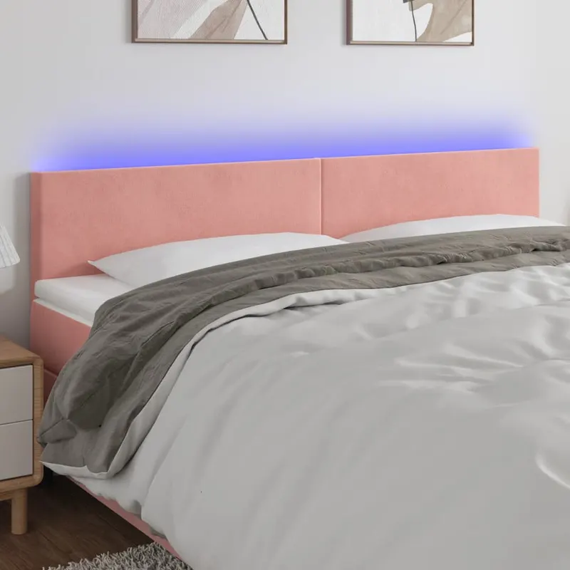 tablie de pat cu led, roz, 200x5x78/88 cm, catifea