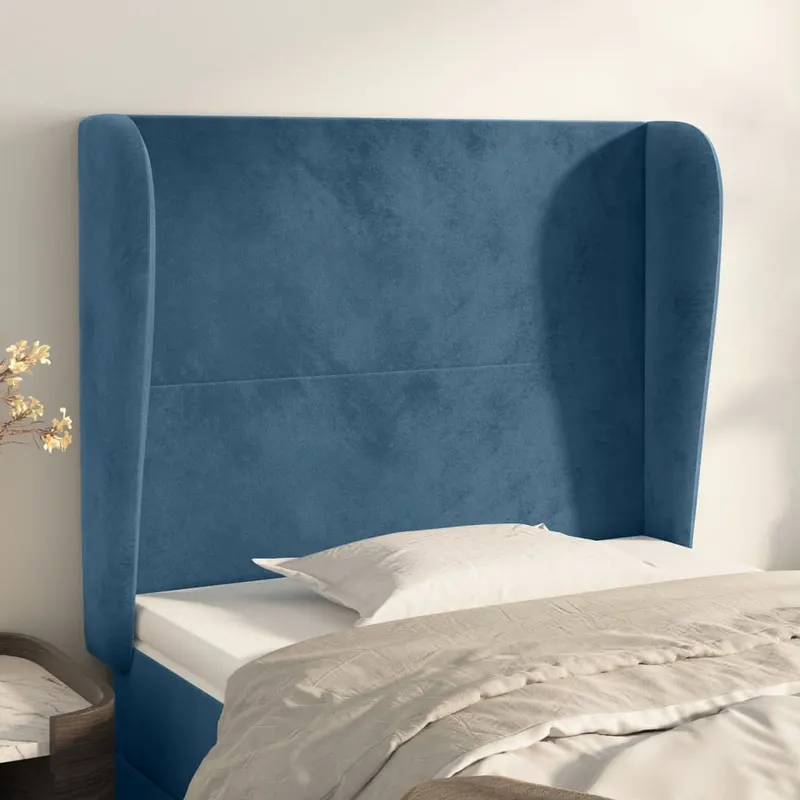 tablie pat cu aripioare albastru inchis 83x23x118/128cm catifea