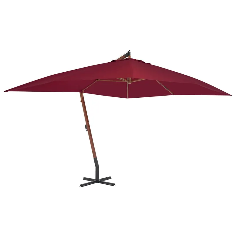 umbrela consola de gradina cu stalp din lemn, bordo, 400x300 cm