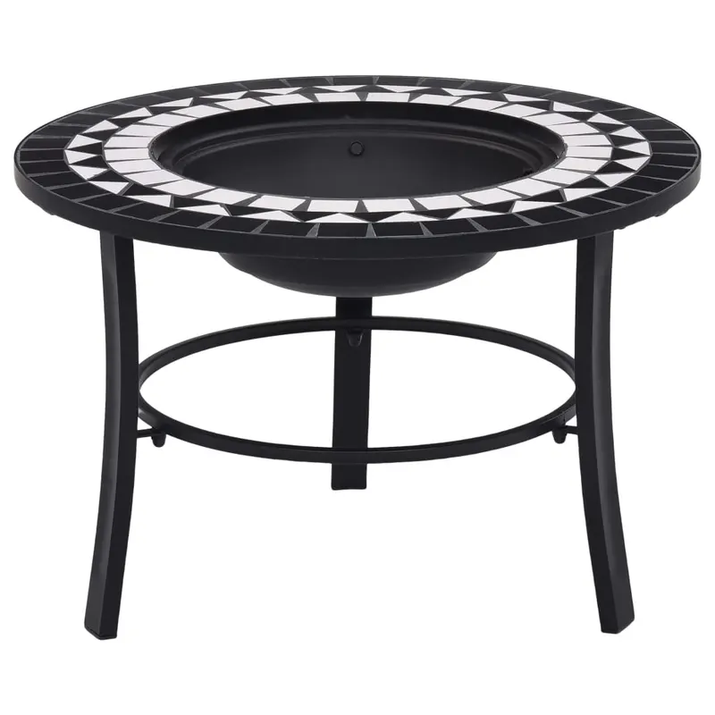vatra de foc cu mozaic, negru si alb, 68 cm, ceramica