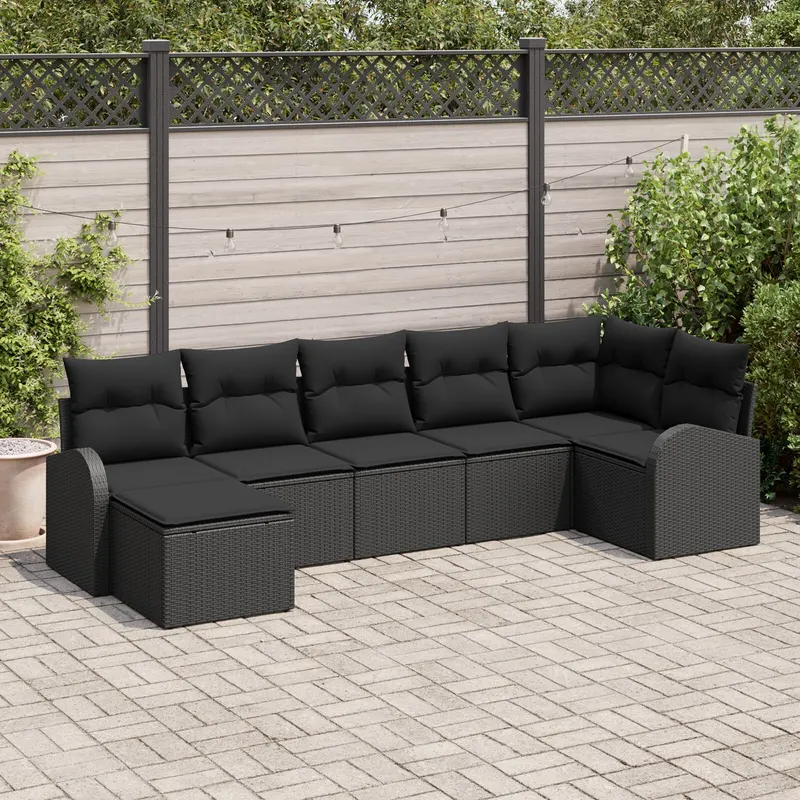 set de canapea de gradina 7 piese cu perne poliratan negru