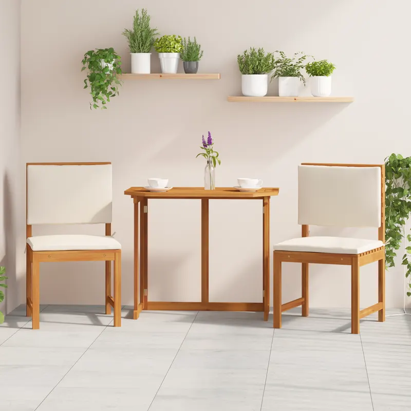 Set de 2 scaune de gradina fara brate, cu perne, din lemn solid de acacia, marca