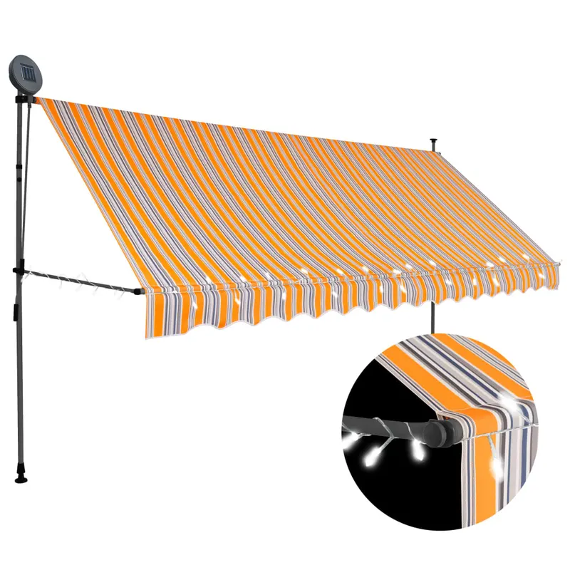 copertina retractabila manual cu led, galben & albastru, 350 cm