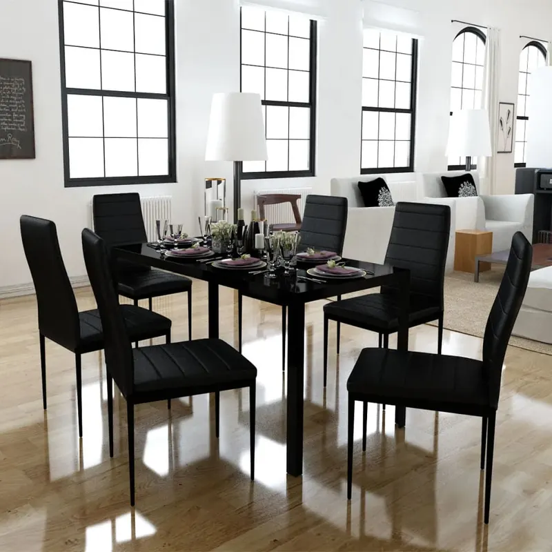 set masa si scaune de bucatarie 7 piese, negru