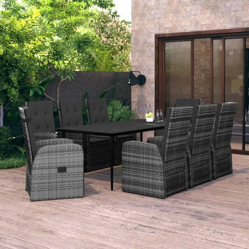 set mobilier pentru gradina, cu perne, 9 piese, gri