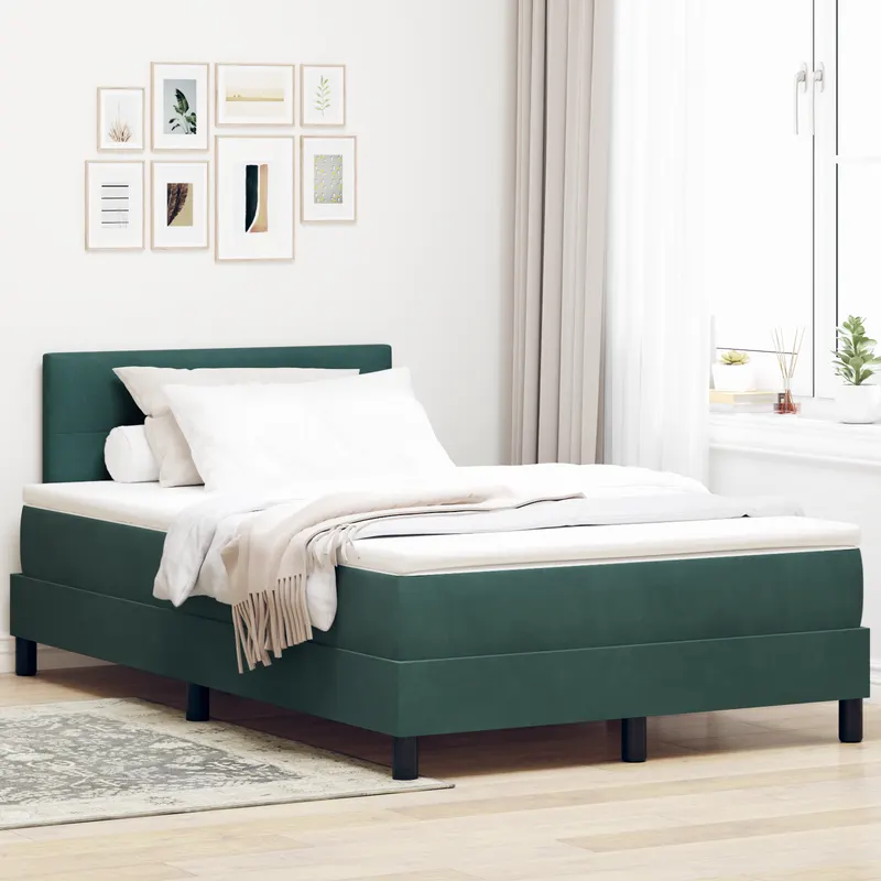 pat box spring cu saltea, verde inchis, dublu mic, catifea