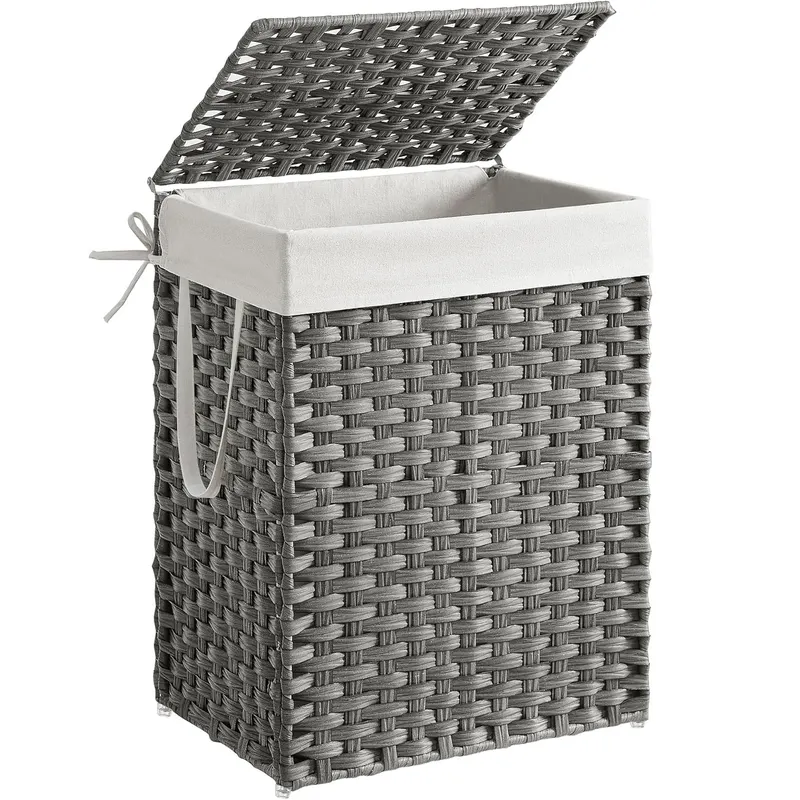 Cos rufe capac ratan sintetic sac detasabil 90l compact, 46x33x60 cm, design elegant, gri