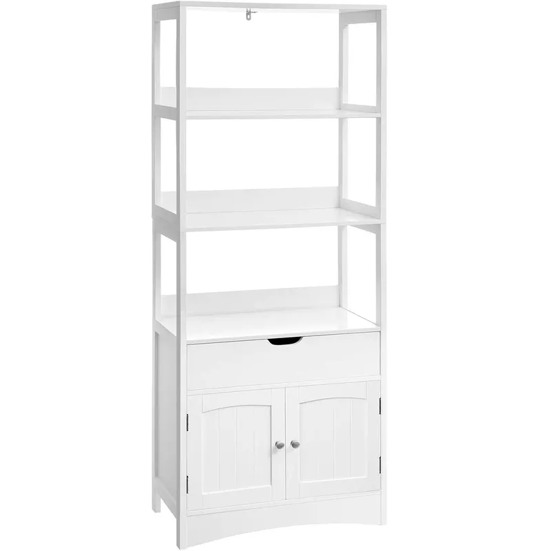 Dulap inalt baie cu 3 rafturi, 1 sertar si 1 dulap, din MDF, 60x33x154 cm, alb