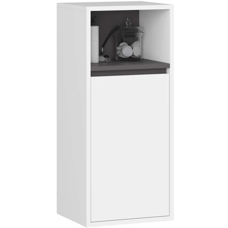 Etajera de baie suspendata, cu 2 usi, PAL 16 mm, 35x30x80 cm, alb si gri