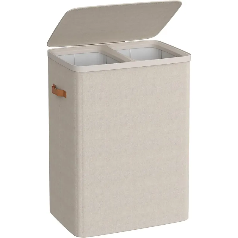Cos rufe cu 2 compartimente si capac, saci detasabili cu maner, 170 litri, 56x40x75 cm, bej