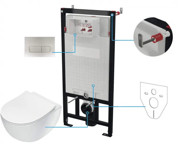 Set wc ingropat, 6 in 1, cadru cu vas wc, capac si buton spalare, Deante Peonia