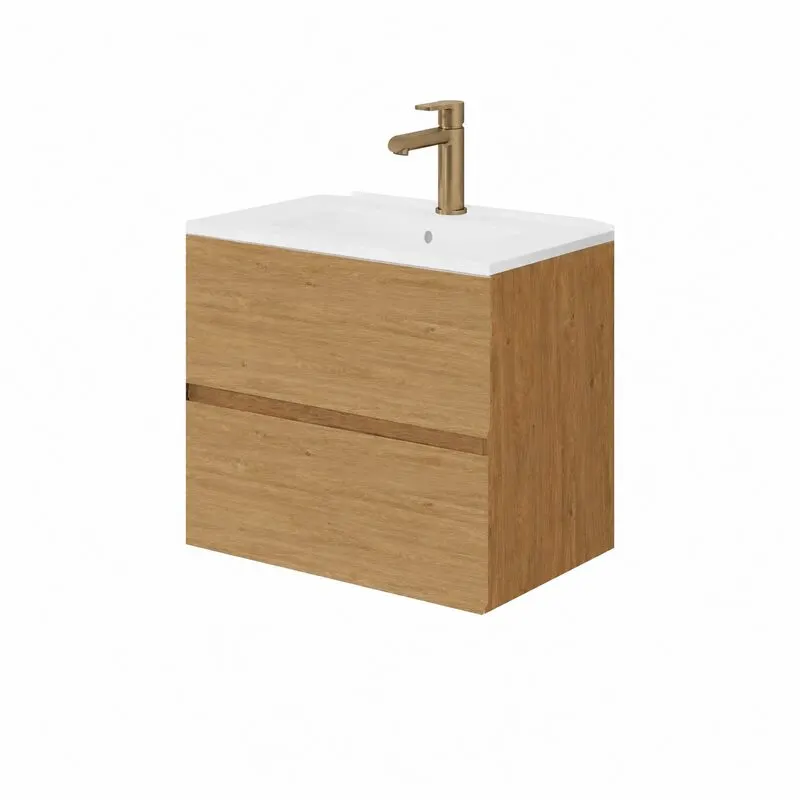 Mobilier lavoar suspendat Fluminia Genova 60, modular, 2 sertare soft close, Rovere Naturale