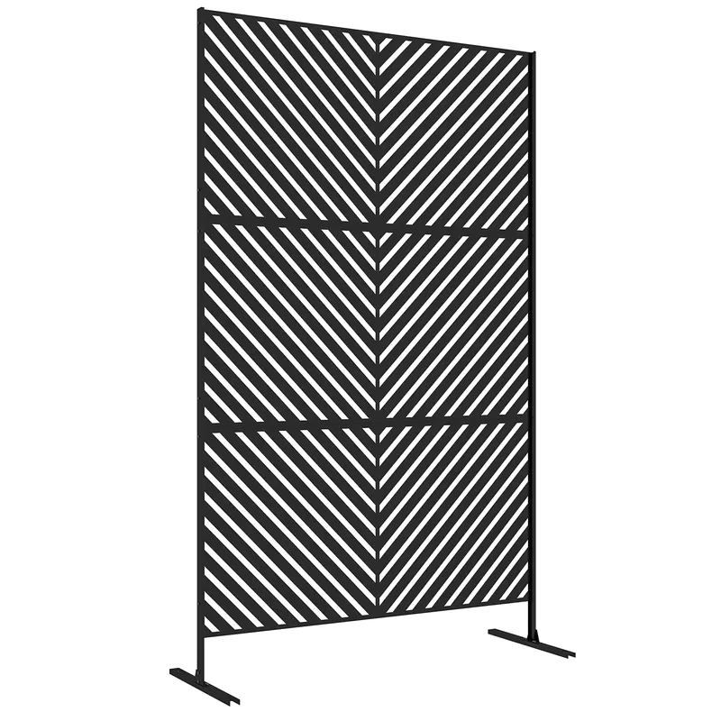 Outsunny Panou-paravan decorativ exterior cu model geometric decupat din metal - 122 x 45 x 198 cm, negru