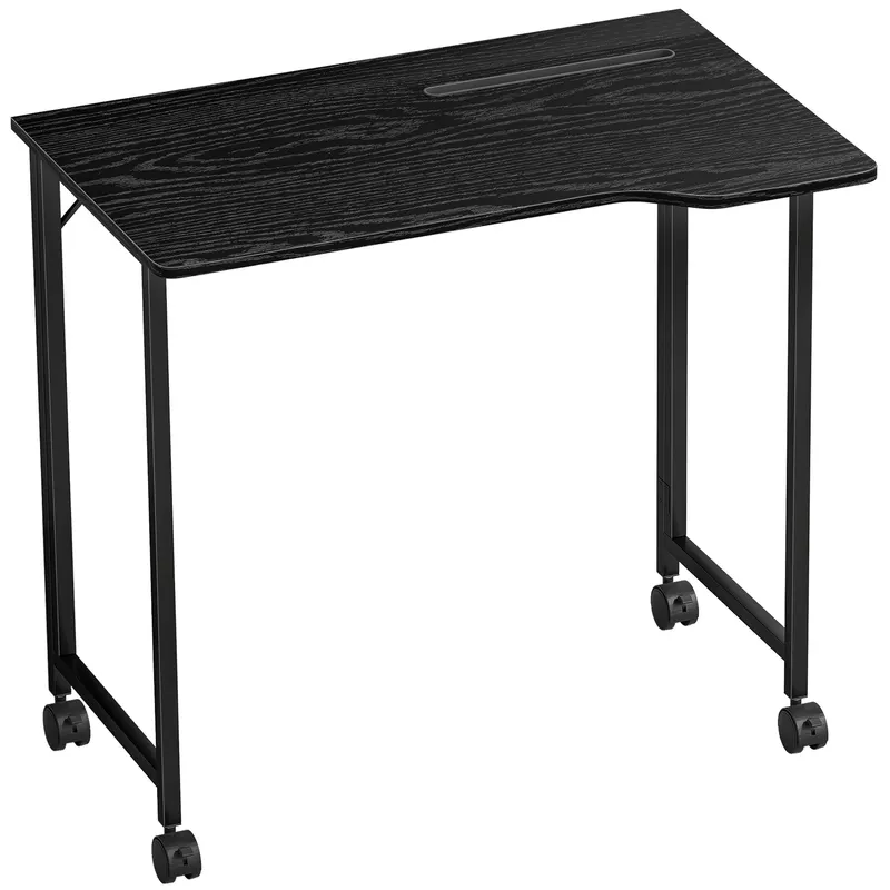 HOMCOM Birou Pliant 80 x 52 cm, Birou pentru Calculator pe Roți cu Fantă pentru Dispozitiv, Montaj Ușor, Negru