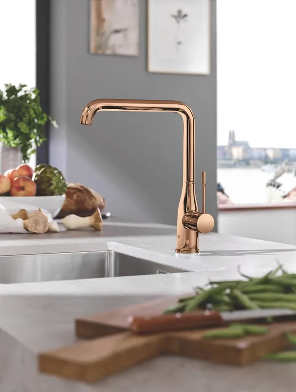 Baterie bucatarie Grohe 30505DA0, Essence, 3 8 , inalta, tip L, lucios, cupru
