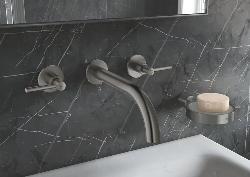 Baterie lavoar Grohe 20169AL3, Atrio, 1 2 , L, pe perete, dubla comanda, mat, grafit