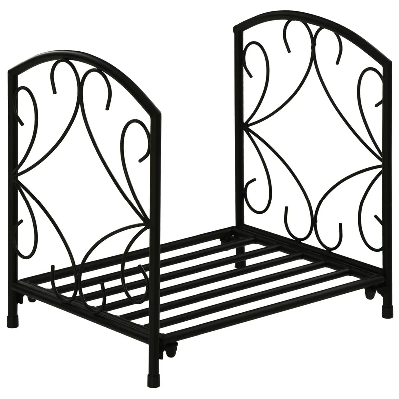 Suport pentru Lemne de Interior si de Exterior din Metal cu Baza Ridicata pentru 50kg de Lemne 39.5x31.5x39.5cm, Negru Outsunny