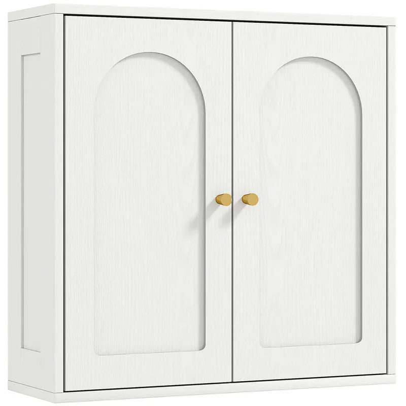HOMCOM Dulap de perete, mobilier înalt de baie modern cu dulap cu dublă ușă și mânere aurii, 60x20x60 cm, alb