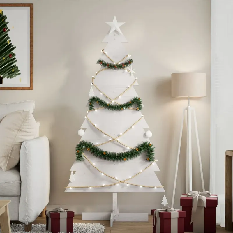 brad de craciun decorativ, alb, 150 cm, lemn de pin masiv