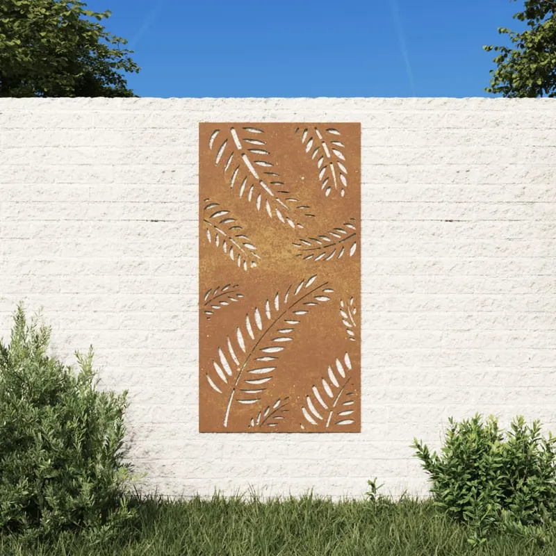 decoratie perete de gradina 105x55 cm design frunze otel corten