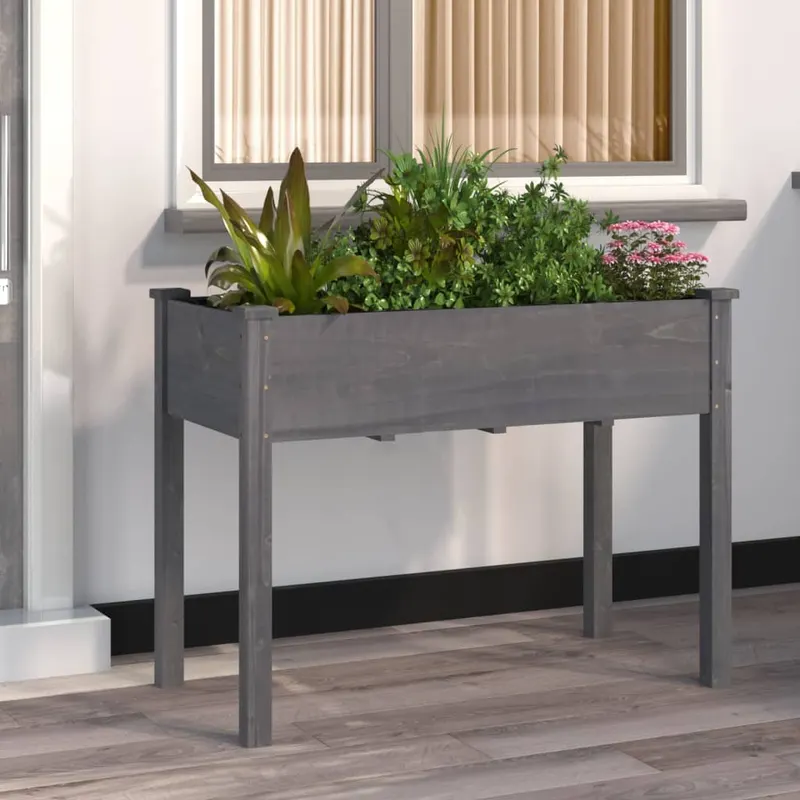 jardiniera cu captuseala, gri, 118x59x76 cm, lemn masiv brad