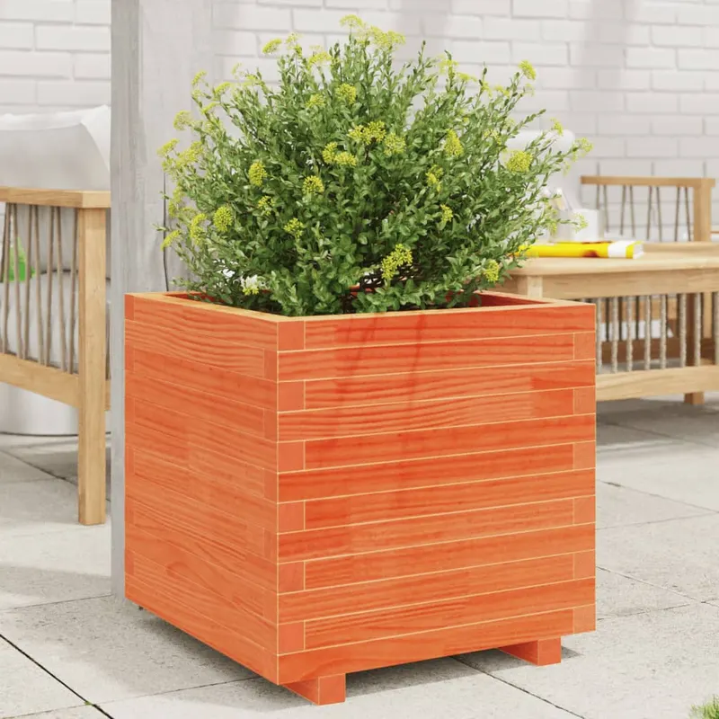 jardiniera gradina, maro ceruit, 50x50x49,5 cm, lemn masiv pin