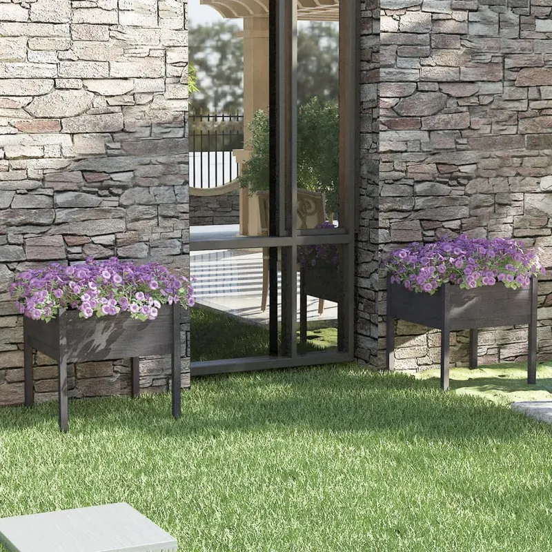 jardiniere de gradina, 2 buc., gri, 70x70x70 cm, lemn masiv pin