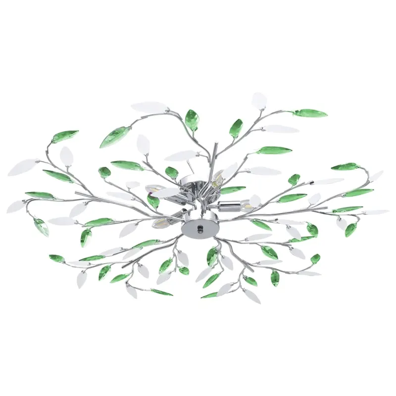 lustra cu brate tip frunze cristal acrilic verde 5 becuri e14
