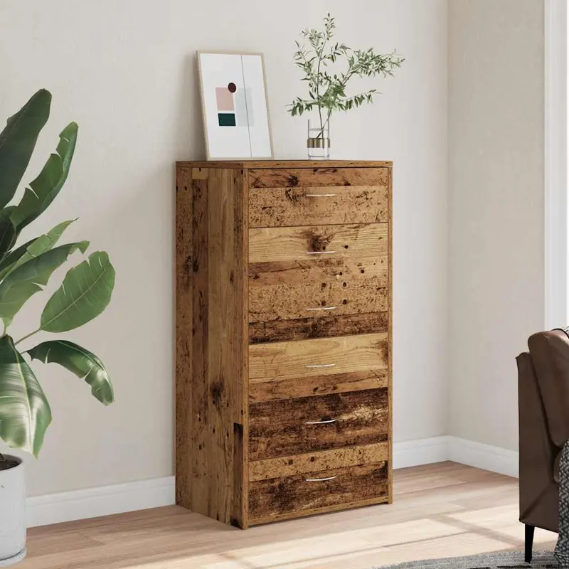 servanta cu 6 sertare, lemn vechi, 50 x 34 x 96 cm, pal