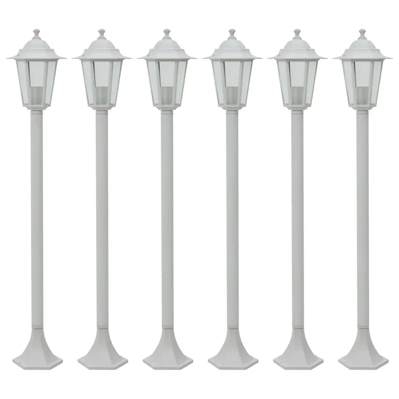 stalp iluminare gradina, 6 buc., alb, 110 cm, aluminiu, e27